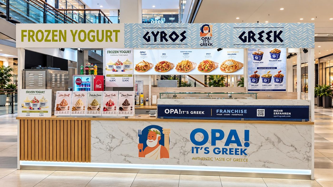 Betriebsbereiter Gastronomiestand IN DER Shoppingcity Seiersberg – OPA! IT’S Greek Franchise